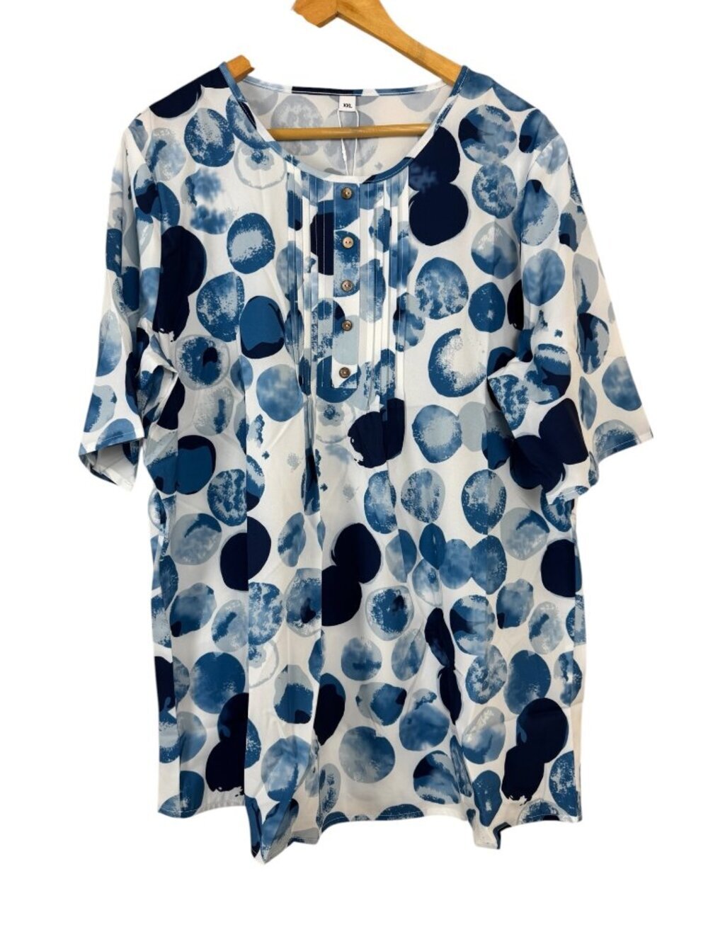 Made with Love NEW Blouse Blue White Women's XXL Office Lightweight Dots Circles